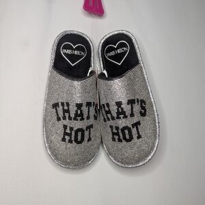 Paris Hilton Womens Silver Black Rhinestone That's Hot Slippers Indoor M 7-8 NWT
